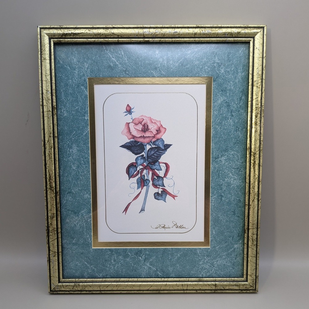 A. Renee Dollar Legacys Rose Watercolor Lithograph Gold Frame 1989 - 11 x 9